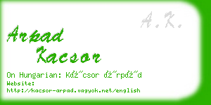 arpad kacsor business card